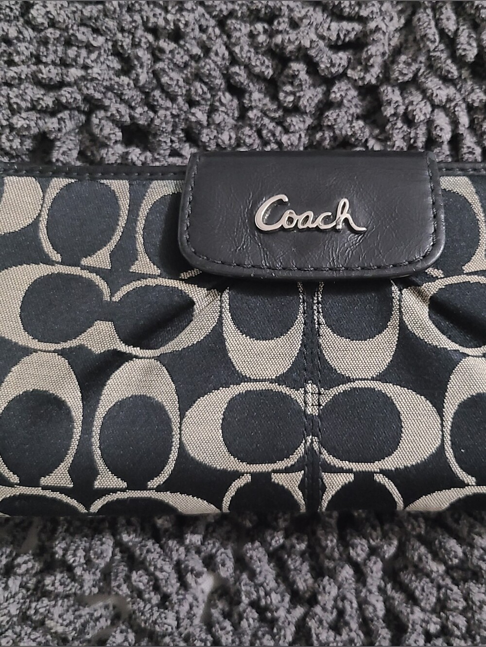Coach Signature Blue and Cream Zip Wallet with Script Logo